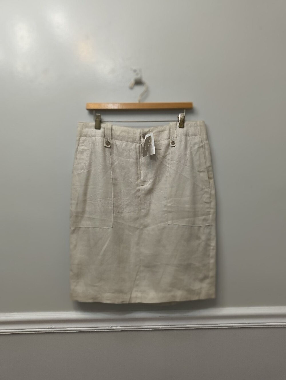 J. Crew Pencil Cargo 100% Linen Skirt Oatmeal/Beige Sz 12 Neutral Office Casual